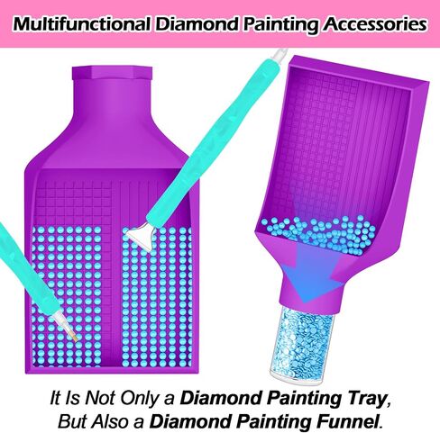 Multifunctional Diamond Painting Tray & Funnel With 3 Storage Jars And Lid, Two Different Diamond Painting Tray Grid Design, Diamond Art Painting Accessories And Tools For 5D Diamond Painting Beads-Pu in Saudi Arabia