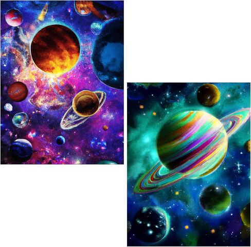 Ginfonr 5D Diamond Art Painting Colorful Universe Full Drill by Number Kits, 2 Pack Abstract Planet Paint with Diamonds Art Crystal DIY Star Rhinestone Decor Wall Craft 30x40 cm (12"x16") in Saudi Arabia