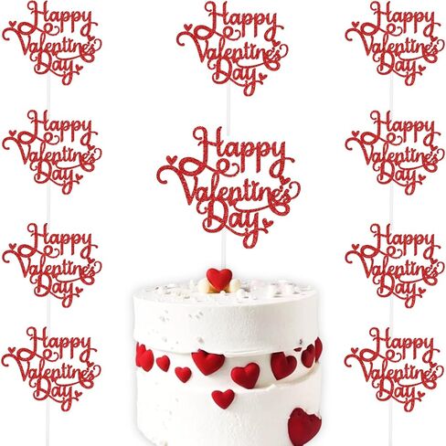 10pcs عيد الحب سعيد الكعكة أعلى الكعكة ريد بريق الكعكة توبيبر عيد الحب يوم كب كيك توبيبر على شكل قلب يختار إكسسوارات كعكة لحفل الزفاف عيد الحب ديكور كيك ديكور in Kuwait
