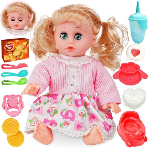 Toy Choi's Interactive Baby Doll Pink - 14 Inch Crying Talking Feeding Dolls with Open/Close Eyes,Different Sounds and Accessories - Pretend Play Preschool Toys for 3 4 5+ Year Old Girls Boys Gift in Saudi Arabia