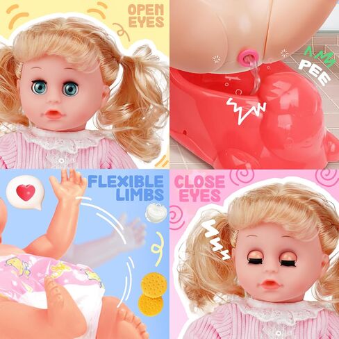 Toy Choi's Interactive Baby Doll Pink - 14 Inch Crying Talking Feeding Dolls with Open/Close Eyes,Different Sounds and Accessories - Pretend Play Preschool Toys for 3 4 5+ Year Old Girls Boys Gift in Saudi Arabia