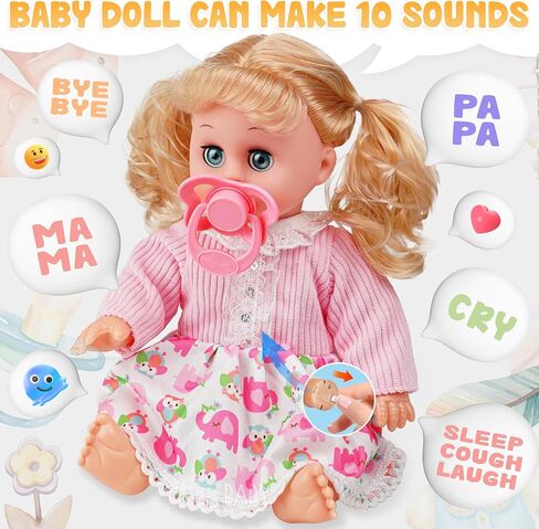 Toy Choi's Interactive Baby Doll Pink - 14 Inch Crying Talking Feeding Dolls with Open/Close Eyes,Different Sounds and Accessories - Pretend Play Preschool Toys for 3 4 5+ Year Old Girls Boys Gift in Saudi Arabia