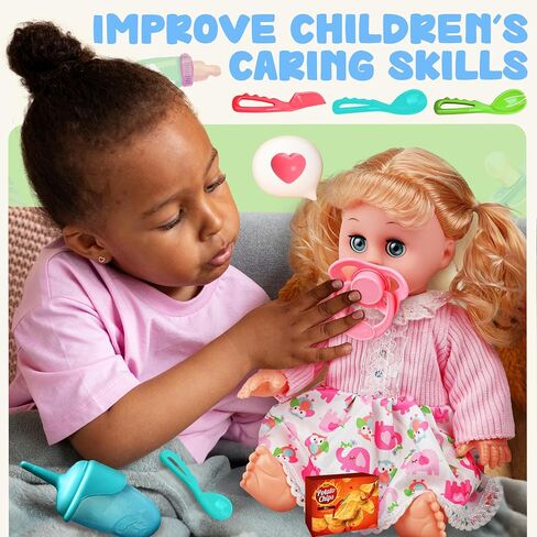 Toy Choi's Interactive Baby Doll Pink - 14 Inch Crying Talking Feeding Dolls with Open/Close Eyes,Different Sounds and Accessories - Pretend Play Preschool Toys for 3 4 5+ Year Old Girls Boys Gift in Saudi Arabia
