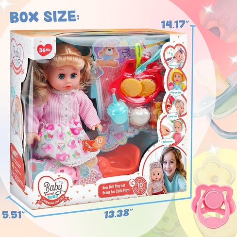 Toy Choi's Interactive Baby Doll Pink - 14 Inch Crying Talking Feeding Dolls with Open/Close Eyes,Different Sounds and Accessories - Pretend Play Preschool Toys for 3 4 5+ Year Old Girls Boys Gift in Saudi Arabia