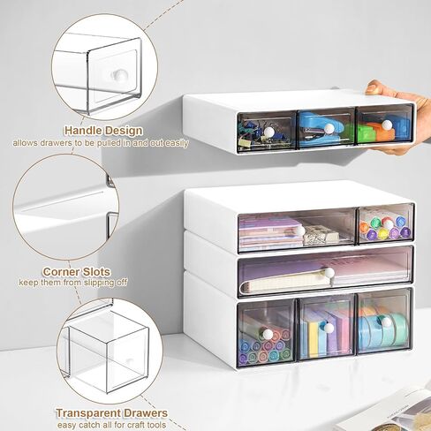 Desk Organizer with 9 Drawers, 4 Tier Plastic Stackable Storage Drawers for Desk Storage, Office Stationary Makeup Organizer Suit for Home, Office and School in Kuwait