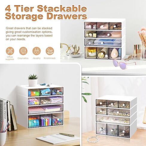 Desk Organizer with 9 Drawers, 4 Tier Plastic Stackable Storage Drawers for Desk Storage, Office Stationary Makeup Organizer Suit for Home, Office and School in Kuwait
