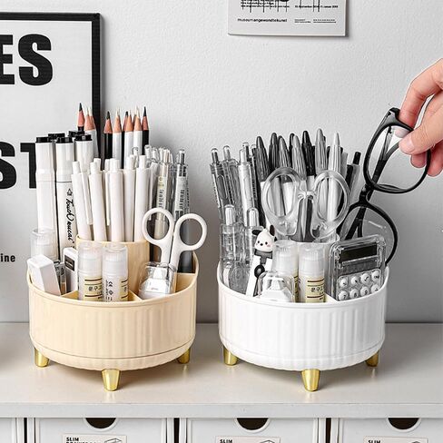Pencil Holder For Desk,7 Slots 360°Degree Rotating Desk Organizers And Accessories,Desktop Storage Stationery Supplies Organizer, Cute Pencil Cup Pot For Office, School, Home (Pink) in Saudi Arabia