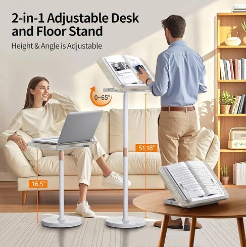 NAMON 2 in 1 Portable Laptop Floor Stand & Desktop Stand, Standing Desk Converter with Adjustable Height from 16.5" to 51", Perfect for Home, Office, Meeting Room, Study (White Ash Effect) in Kuwait