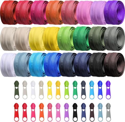 Syhood 24 Colors Zipper Repair Kit, 24 Yard #5 Nylon Coil Sewing Zippers, 96 Pcs Zipper Pulls Sliders, Purse Hardware for Bags Making in Saudi Arabia