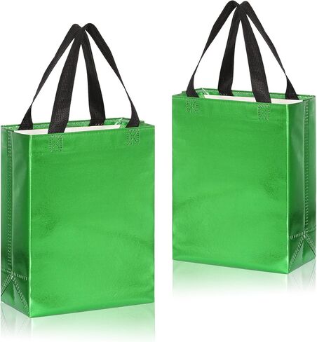KEYYOOMY 20 Pcs Green Gift Bags with Handles Medium Size- 8x4x10 In Glossy Reusable Gift Bag with Handles- Shiny Holographic Party Favor Bags, Birthday Goodie Bags, Wedding Gift Bag in Saudi Arabia