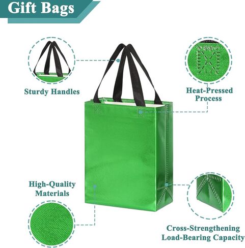 KEYYOOMY 20 Pcs Green Gift Bags with Handles Medium Size- 8x4x10 In Glossy Reusable Gift Bag with Handles- Shiny Holographic Party Favor Bags, Birthday Goodie Bags, Wedding Gift Bag in Saudi Arabia