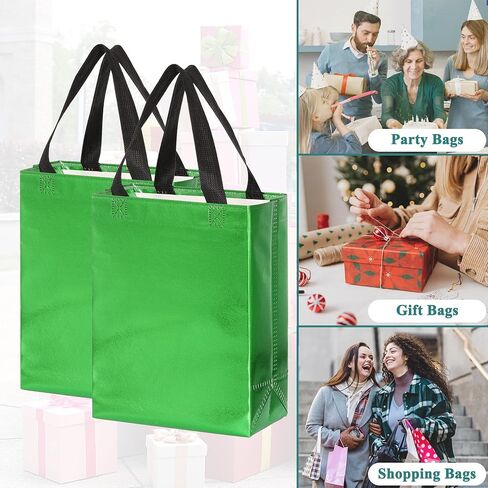 KEYYOOMY 20 Pcs Green Gift Bags with Handles Medium Size- 8x4x10 In Glossy Reusable Gift Bag with Handles- Shiny Holographic Party Favor Bags, Birthday Goodie Bags, Wedding Gift Bag in Saudi Arabia