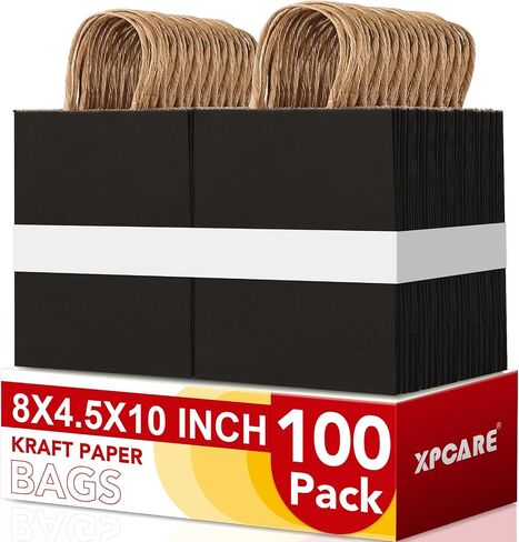 XPCare 100pack حقائب الورق البني 8x4.5x10 بوصة ، هدية ورقية متوسطة كرافت وأكياس البيع بالتجزئة مع مقابض in Kuwait