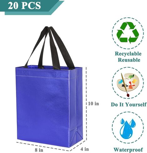 KEYYOOMY 20 Pcs Green Gift Bags with Handles Medium Size- 8x4x10 In Glossy Reusable Gift Bag with Handles- Shiny Holographic Party Favor Bags, Birthday Goodie Bags, Wedding Gift Bag in Saudi Arabia