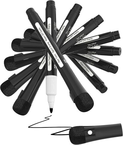 TOWON Black Fine Point Dry Erase Markers, 8 Count, Whiteboard, Glass, Metal, Porcelain, Painted Steel, Non Toxic, Low Odor, Magnetic, Slim/Skinny, Whiteboard Markers Bulk in Saudi Arabia