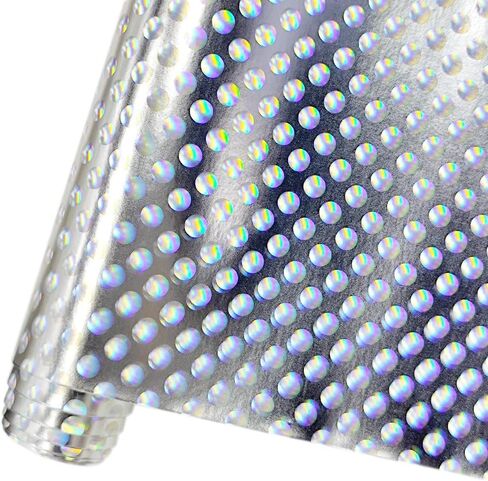 HYANG Holographic Silver Circular PU Faux Leather Sheets Roll 12"X 53" Faux Leather Roll Perfect for Crafts Handbags Wallets Jewelry Earrings Bows Making in Saudi Arabia