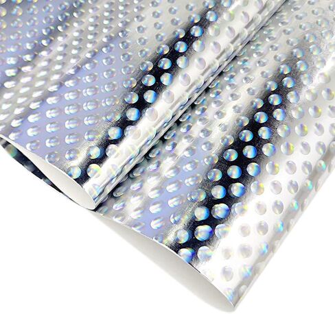 HYANG Holographic Silver Circular PU Faux Leather Sheets Roll 12"X 53" Faux Leather Roll Perfect for Crafts Handbags Wallets Jewelry Earrings Bows Making in Saudi Arabia