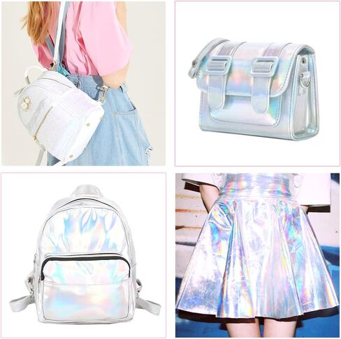 HYANG Holographic Silver Circular PU Faux Leather Sheets Roll 12"X 53" Faux Leather Roll Perfect for Crafts Handbags Wallets Jewelry Earrings Bows Making in Saudi Arabia