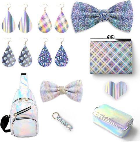 HYANG Holographic Silver Circular PU Faux Leather Sheets Roll 12"X 53" Faux Leather Roll Perfect for Crafts Handbags Wallets Jewelry Earrings Bows Making in Saudi Arabia