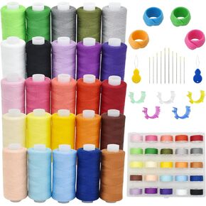 BDS-HOME 50pcs 25colors Sewing Thread Setwith Matching Prewound Bobbin Thread, Spool Organizers, Needles and Needle Threaders for Hand, Sewing Embroidery, Sewing Machines and DIY Crafts