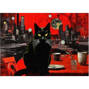Vintage Cat Puzzles for Adults 1000 Pieces, Impossible Black Cat Art Jigsaw Puzzles, Hard Retro Kitty Kitten Animal Puzzle