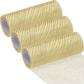 Sea Team 6-Inch-Wide Sheer Glitter Yarn Ribbon, Decorative Mesh Ribbon for Christmas Trees, Wreaths, Garlands, Art Crafts, Seasonal Decorations (3-Pack, 10-Yard/Pack, Champagne)