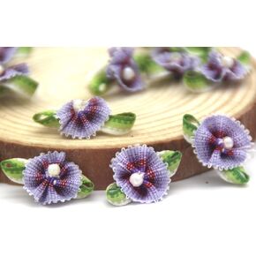 60 Pcs Gradient Color Small Ribbon Flowers with Bead Little Flower Embellishments Mini Rose Flower for Crafts, Doll Clothes Sewing DIY (Blue)