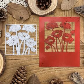 Poppy Flower New Year Greeting Card Metal Die Cuts for Card Making,Christmas Flower Card Cutting Dies Cut Stencils DIY Scrapbooking Album Decorative Embossing Paper Card Embossing Craft