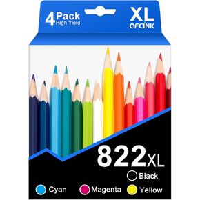 822XL Ink Cartridges Remanufactured Replacement for 822 XL T822XL Ink Cartridge Combo Pack Work for Workforce Pro WF-4820 WF-4830 WF-4833 WF-4834 WF-3820 WF-3823 822 Printer Ink 4 Pack