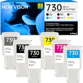 730 Ink Cartridge 300ml P2V73A P2V72A P2V71A P2V70A P2V69A P2V68A Replacement for HP 730 Ink Cartridge for Designjet T1600 Designjet T1700 Designjet T2600 Plotter Printer, 6 Pack 730 Ink Kit with Chip