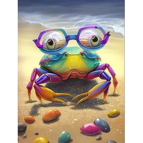 UPABLUNSO 5D Diamond Painting Kits for Adults Beginners, Cartoon Crab DIY Full Drill Crystal Art, Colorful Cartoon Animals Paint by Numbers for Home Wall Decoration 12x16 inch