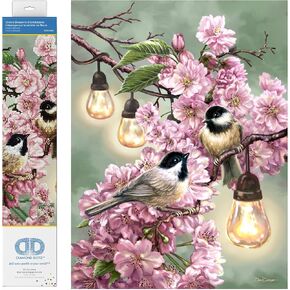 DIAMOND DOTZ Cherry Blossoms & Chickadees Art Craft Kit, Partial Drill Round Dotz for Adults