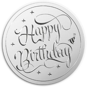 CRASPIRE Happy Birthday Stickers 2" Silver Foil Sticker 100pcs Invitation Envelopes Seals Waterpoof Strong Self Adhesive Silver Gift Embossed Round Certificate Seal Label for Party Card Making Awards
