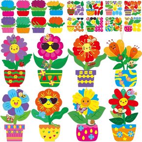 Fancy Land Spring Flower Craft Kit for Kids Make Your Own Flower Pot DIY Art Set Hanging Ornaments for Preschool Classroom Home Activities 24Pcs