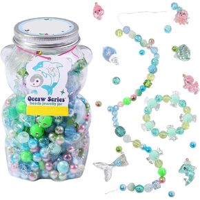 RACIOCK 380pcs Mermaid Bracelet Making Kit -Jewelry Making Kit with Mermaids, Acrylic Beads and Beads in The Shape of Charm Sea Creatures Bracelet DIY Jewelry Craft Making Gifts for Birthday