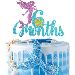 Mermaid 6 Months Cake Topper, Happy Half Birthday Cake Decor, 1/2 Sign Little Mermaid Birthday Party Supplies - Under the Sea Mermaid Cake Topper - Ocean Themed - Glitter