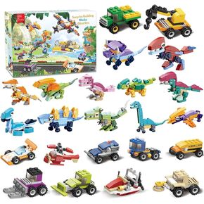 24 Packs Party Favors for Kids Building Set - Valentines Day Gifts for Kids Classroom Dinosaur Building Blocks Exchange Valentines Party Favors Boxes for Kids Boys Girls Birthday Gifts Holiday Surprises