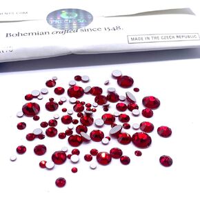 Mixed Sizes Light Siam red Czech Preciosa Maxima Flatbacks 100 Pieces Assorted 2mm to 6mm ss5, ss7, ss9, ss12, ss16, ss20, ss30 No Hotfix Round Rhinestones DIY Bling Deco Nail Arts