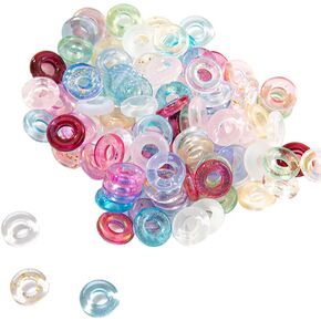 100 Pcs 11mm Glass Donut Beads Charms Glitter Round Bead Colorful Crystal Beads Loose Spacer Beads for Jewelry Making Crafts