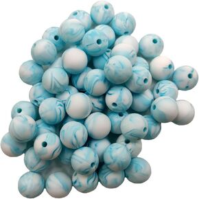 50pcs Marble Teal Color Silicone Round Beads Sensory 15mm Silicone Pearl Bead Bulk Mom Necklace DIY Jewelry Making Decoration