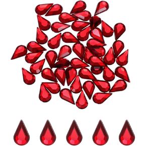 MECCANIXITY 50PCS Flat Back Acrylic Teardrop Gems 6x10mm Artificial Rhinestones for DIY Crafts Bead Wedding Party Face Painting Jewelry Making Red