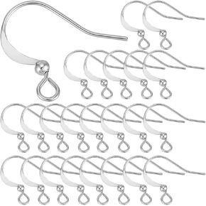 SUNNYCLUE 1 Box 120Pcs Real Platinum Plated Earring Hooks Ear Wire Hooks with Ball Brass French Earring Fish Hook Silver Earwires Findings for Jewelry Making Accessories Supplies DIY Dangle Earrings