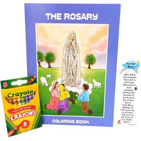 Westmon Works The Rosary Coloring Book with Crayons and Hail Mary Our Father Bookmark Children's Gift Set