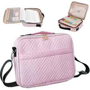 Bible Cover for Women/Book Carrying Case with Zipper Pocket/Detachable Pen Slot/Bible Study Supplies Bible Journaling Kit Pink Book Carrying Case