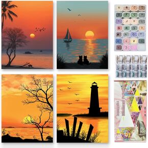 Josongslax Diamond Painting Kits with Storage Containers, 4 Pack 5D Diamond Art Kits for Adults, Arts Crafts for Adult DIY Home Wall Aesthetic Decor Gift 12 x 16 Inch,Boho