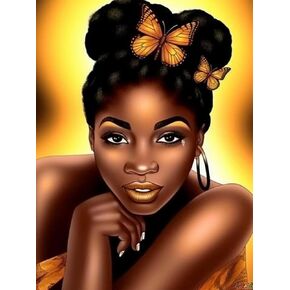 SKRYUIE DIY 5D Diamond Art Painting Kits by Numbers Kits African Girls, Diamond Art African American Crystal Embroidery Cross Stitch Art Craft Wall Sticker Decoration Wall Decoration 12x16 inch