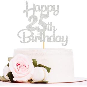 Sotpot Happy 80th Birthday Cake Topper Silver Glitter 80th Cake Toppers 80 Birthday Cake Decorations Cheers to 80 Fabulous Party Cake Picks - 1 Pack