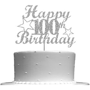 100 Birthday Silver Glitter Cake Topper, Party Decoration Ideas, Premium Quality, Sturdy Doubled Sided Glitter, Acrylic Stick. Made in USA