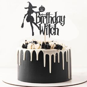 Halloween Witch Cake Topper - Glitter Birthday Cake Decoration, Happy Birthday Witches & Wizards for Girl, October Party Decoration