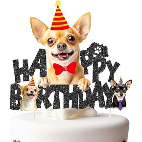 umoni Chihuahua Cake Topper Chihuahua Happy Birthday Cake Decorations Dog Birthday Decorations Dog Birthday Cake Topper for Puppy Dog Theme Baby Shower Supplies, MonCT-219
